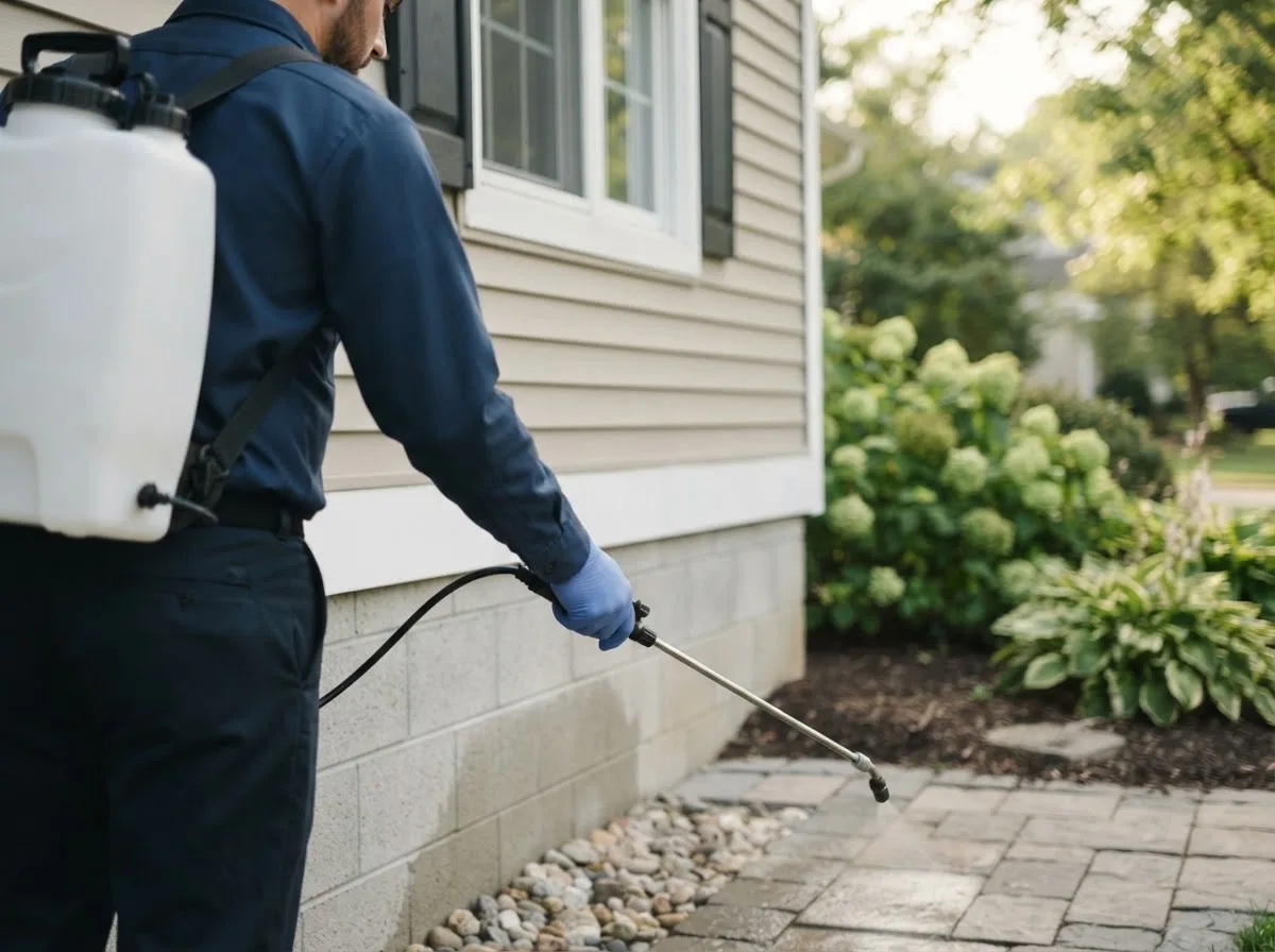 Pest control technician inspecting a home in Aurora, OH